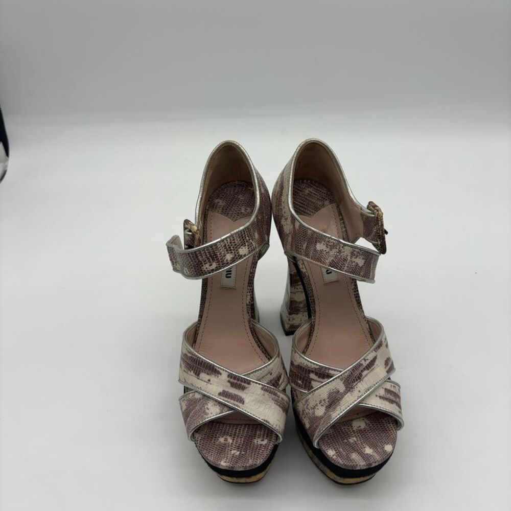 Miu Miu Lizard Embossed Platform Sandals